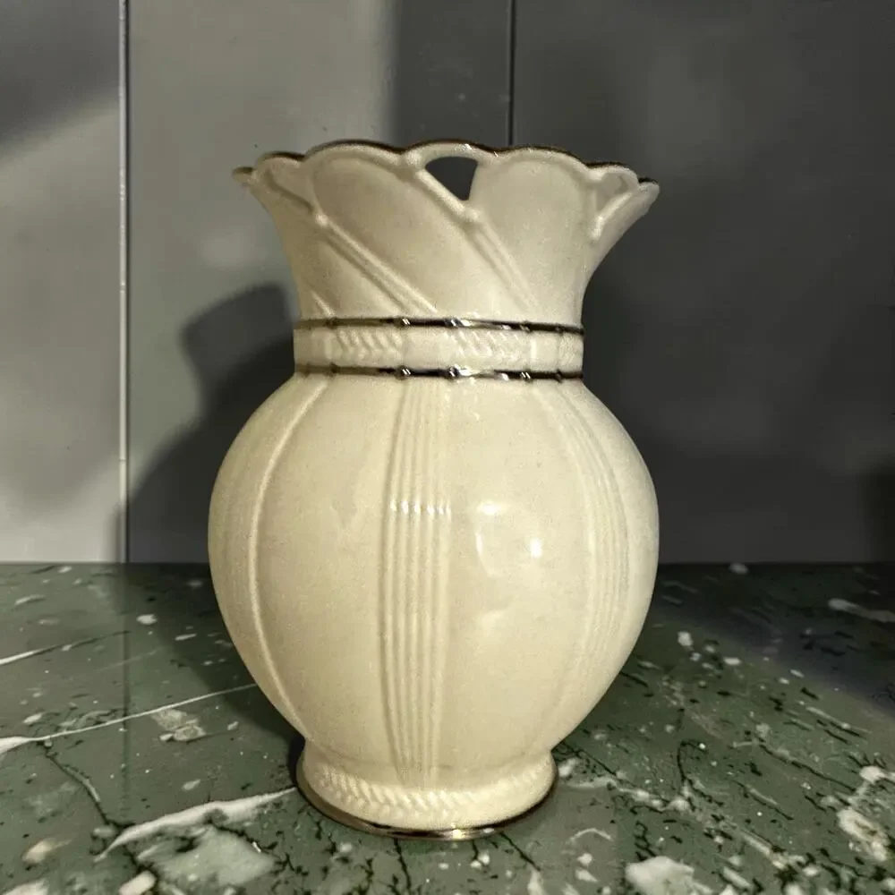 Vintage Lenox Artiste Ivory Porcelain Vase Platinum Trim Pierced Reticulated